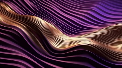 Leinwandbilder - Wavy Golden and Purple Metallic 3D Background. Generative ai