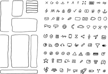 Icon und Wireframe Set: Handgezeichnete Icons für Business, Web, Online - Website