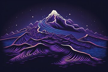 Wall Mural - majestic purple mountain with a snow-capped white peak. Generative AI