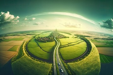 Wall Mural - scenic countryside road surrounded by lush greenery. Generative AI