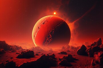 Wall Mural - A planet against a blood-red sky. Generative AI