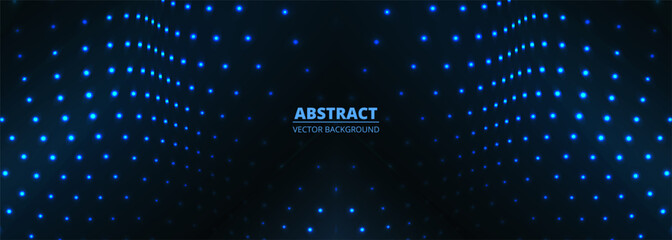 Poster - Dark blue vector wide futuristic abstract background with blue particle dots. Vector illustration