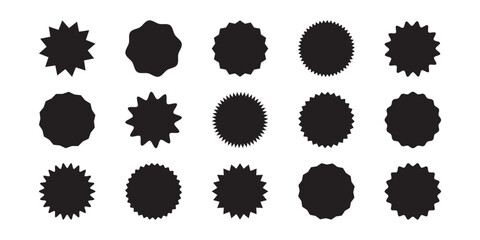sticker starburst shape, badge star, sale round vector icon, price circle, sun label, black tag isol