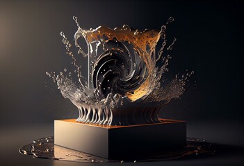 podium with water splash swirl for product presentation. 3d illustration. Generative AI