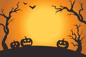 Wall Mural - Halloween Spooky Orange Night Scene Horizontal Background 1