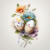 Fototapeta Storczyk - Watercolor Eggs with flower HD high-resolution images Generated by AI