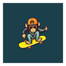 Chimpanzee Ride Skateboard. Monkey With Skateboard. Funky Monkey.esport Logo.