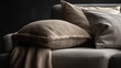 Pillow on sofa, closeup. Cozy home interior.generative ai