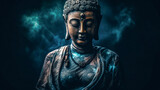 Buddha statue. buddha idol on dark background.