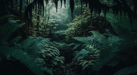 Canvas Print - Image of lush woodland vegetation taken vertically Generative AI