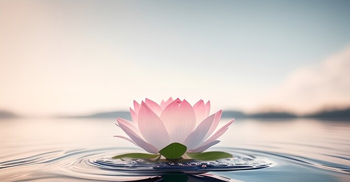 zen lotus flower on water, meditation, serenity and spirituality concept, illustration generative ai