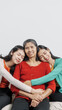 © NanSan - Mother's day, woman birthday anniversary, Senior elderly mature asian millennial grandmother with female daughter only women three people twin grand sister and young sister, real family person.