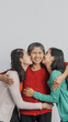 © NanSan - Mother's day, woman birthday anniversary, Senior elderly mature asian millennial grandmother with female daughter only women three people twin grand sister and young sister, real family person.