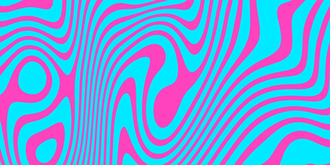 Poster - Retro groovy background. Vintage trippy psychedelic wallpaper. Blue pink liquid hippie texture. Colorful wavy candy pattern for poster in 60s or 70s style. Vector