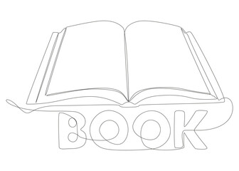 Fototapete - One continuous line of opened book with Book word. Thin Line Illustration vector concept. Contour Drawing Creative ideas.