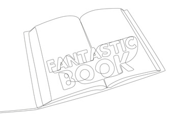 Fototapete - One continuous line of opened book with Fantastic Book word. Thin Line Illustration vector concept. Contour Drawing Creative ideas.