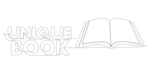 Fototapete - One continuous line of opened book with Unique Book word. Thin Line Illustration vector concept. Contour Drawing Creative ideas.