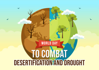  World Day to Combat Desertification and Drought Vector Illustration with Turning the Desert Into Fertile Land and Pastures in Hand Drawn Illustration