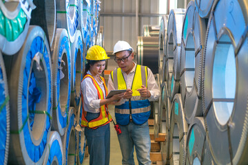 Professional industry engineer worker in a metal manufacture warehouse , maintenance service check for safety first concept .