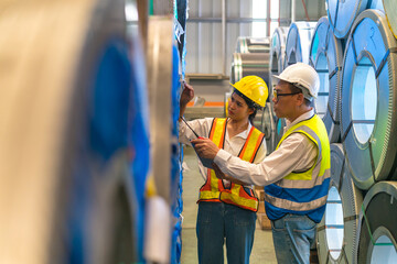 Professional industry engineer worker in a metal manufacture warehouse , maintenance service check for safety first concept .