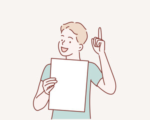 Man holding the blank paper. Hand drawn style vector design illustrations.