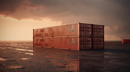 cargo shipping container working at sea port logistic busi. AI Generative.