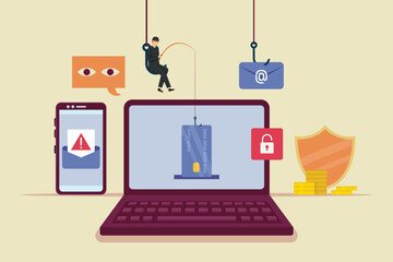 Cyber criminals phishing stealing private personal data 2d vector illustration concept for banner, website, illustration, landing page, flyer, etc.