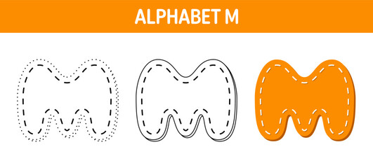 Alphabet M tracing and coloring worksheet for kids