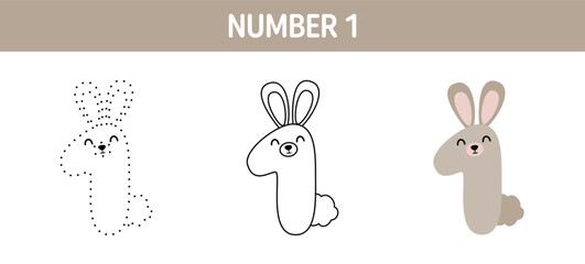 Canvas Print - Number 1 tracing and coloring worksheet for kids