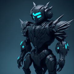 japanese animated black owl army cyan and black robot 2