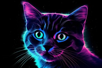  Synthase Dreams: A Whimsical Digital Art of a Stargazing Kitten Amidst a Futuristic Synthase Landscape, digital art, stargazing kitten, synthwave, dreams, fantasy, futuristic, landscape, space, neon,