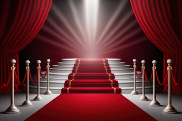 Poster - Red carpet with red carpet and spotlights on stage. Generative AI
