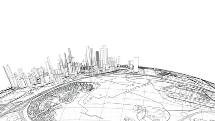 Poster - 3d city sphere. Vector rendering of 3d