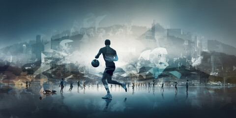 Canvas Print - Multiple exposure concept of sport and active lifestyle. Generative AI