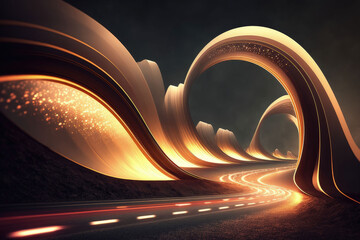 Poster - Abstract light tunnel road technology background material, AI generated