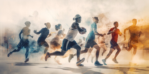 Canvas Print - Multiple exposure concept of sport and active lifestyle. Generative AI