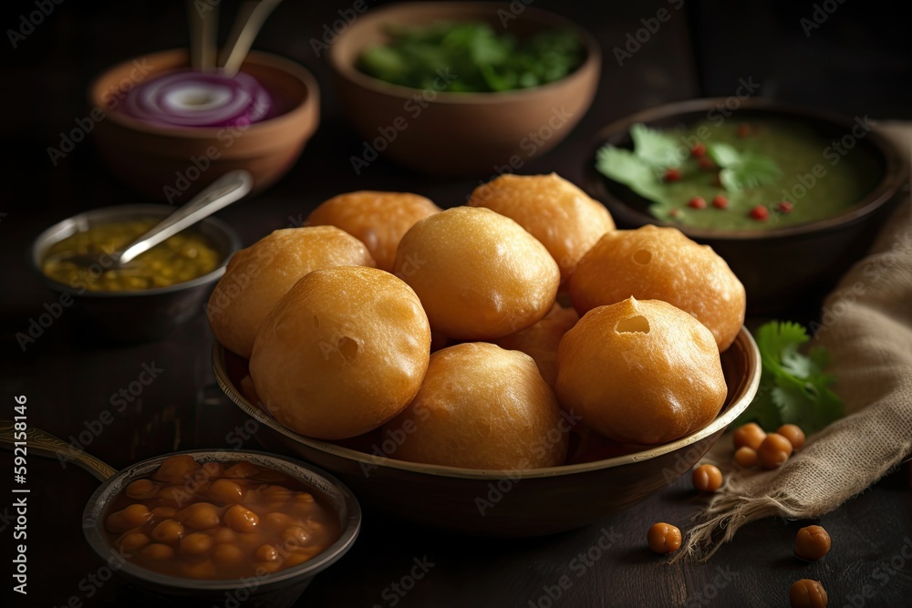 Pani puri gol gappa fuchka original Indian street food, Generative AI
