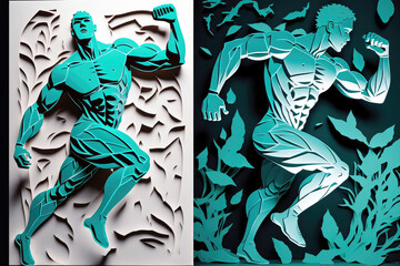 Wall Mural - Paper art fitness man, AI generated