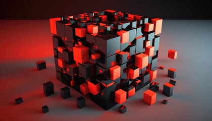 Wall Mural - Red cube background material, AI generated.