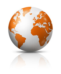 Canvas Print - Orange earth globe isolated on white background