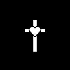 Wall Mural - Christian cross with heart icon isolated on dark background