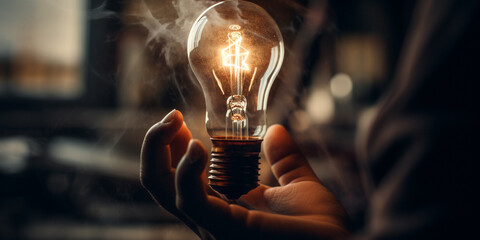 Wall Mural - Light bulb in hand as a business idea concept. Generative AI