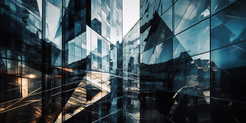 Wall Mural - multiple exposure of modern abstract glass architectural forms. generative ai