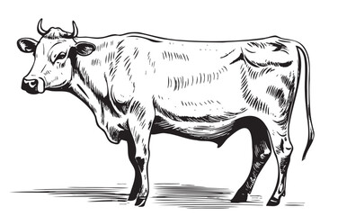 Poster - Farm cow hand drawn sketch illustration, Livestock