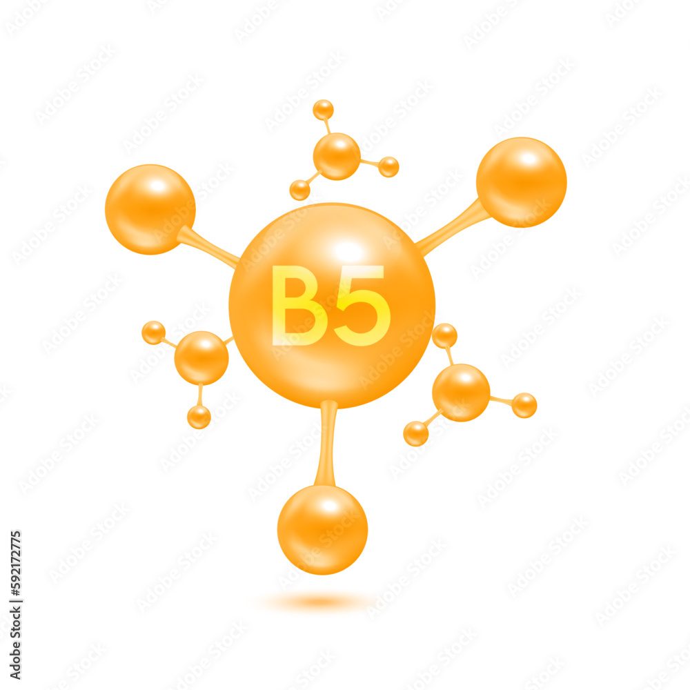 Vitamin B5 in the form of atoms molecules orange glossy. Icon 3D 