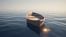 Small Boat In The Middle Of Sea. 3D Illustration. Generative AI.
