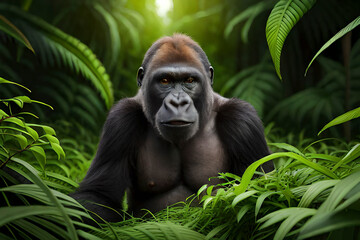 Wall Mural - Generative AI image of the Silverback Gorilla, one of animal that has been listed under the endangered species.