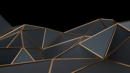 Wall Mural - Black and gold 3d abstract background. Abstract background for presentation template. Parametric Low poly triangle. 
