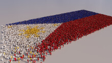Philippine Banner Background, With People Gathering To Form The Flag Of Philippines.