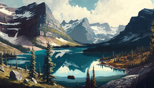 Glacier National Park Landscape - An Illustration Feature. Generative AI